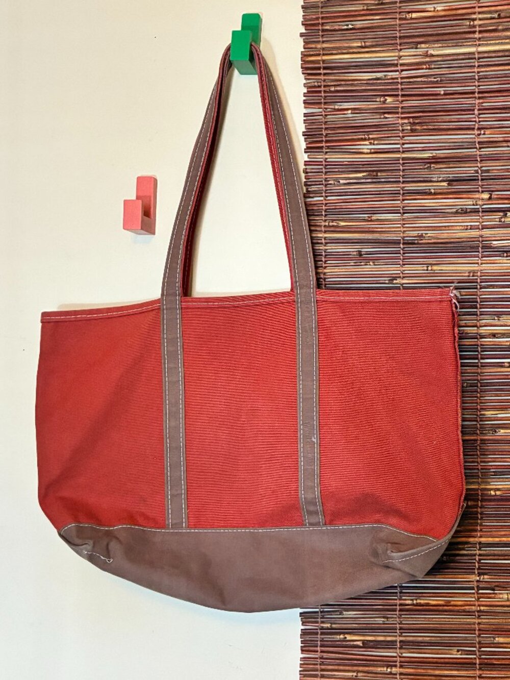 Vintage L.L. Bean XL Boat & Tote Bag Burnt Orange Brown Long Handle